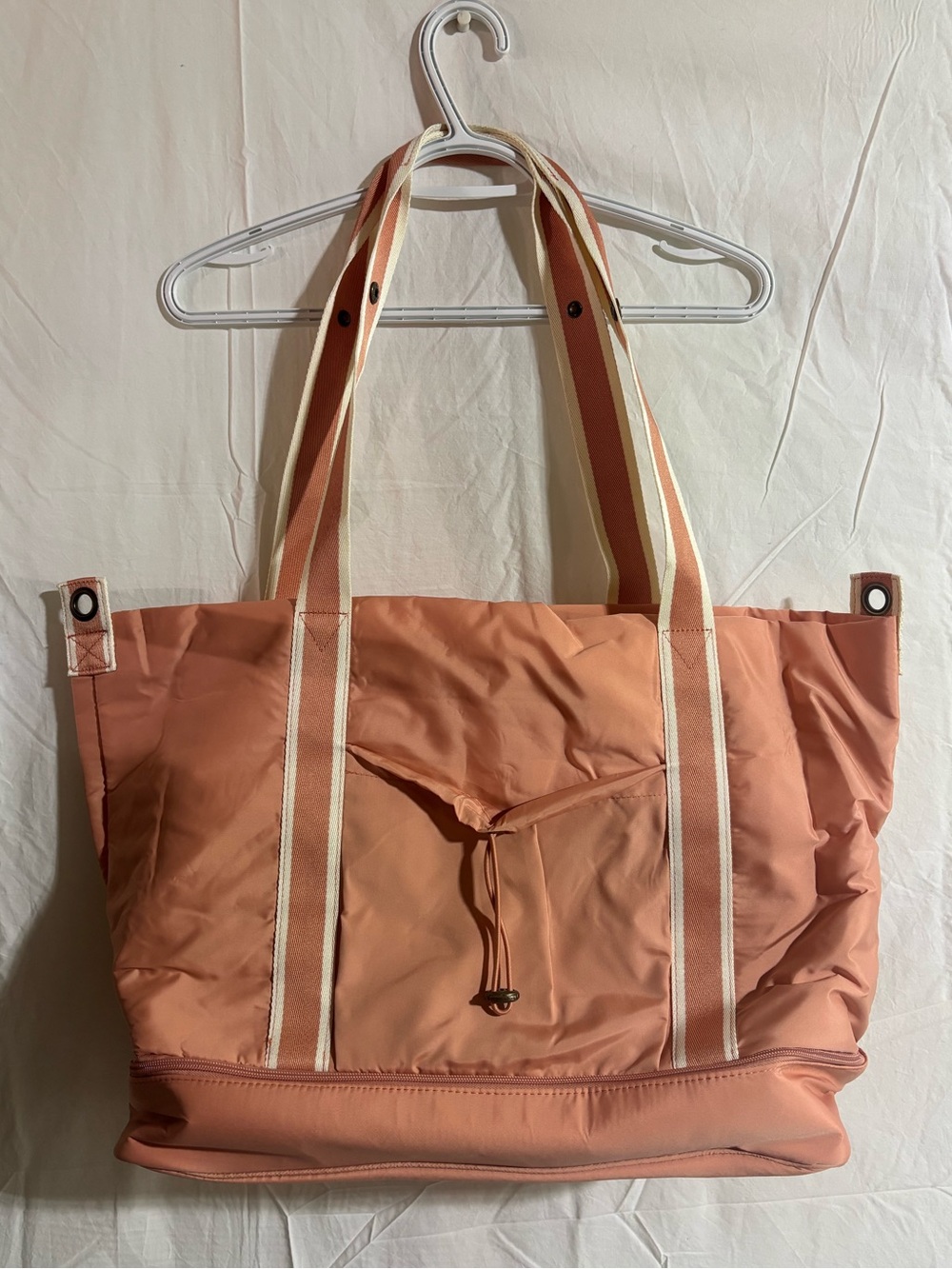 thirty-one Everyday Large Coral Tote Bag with Striped Handles
